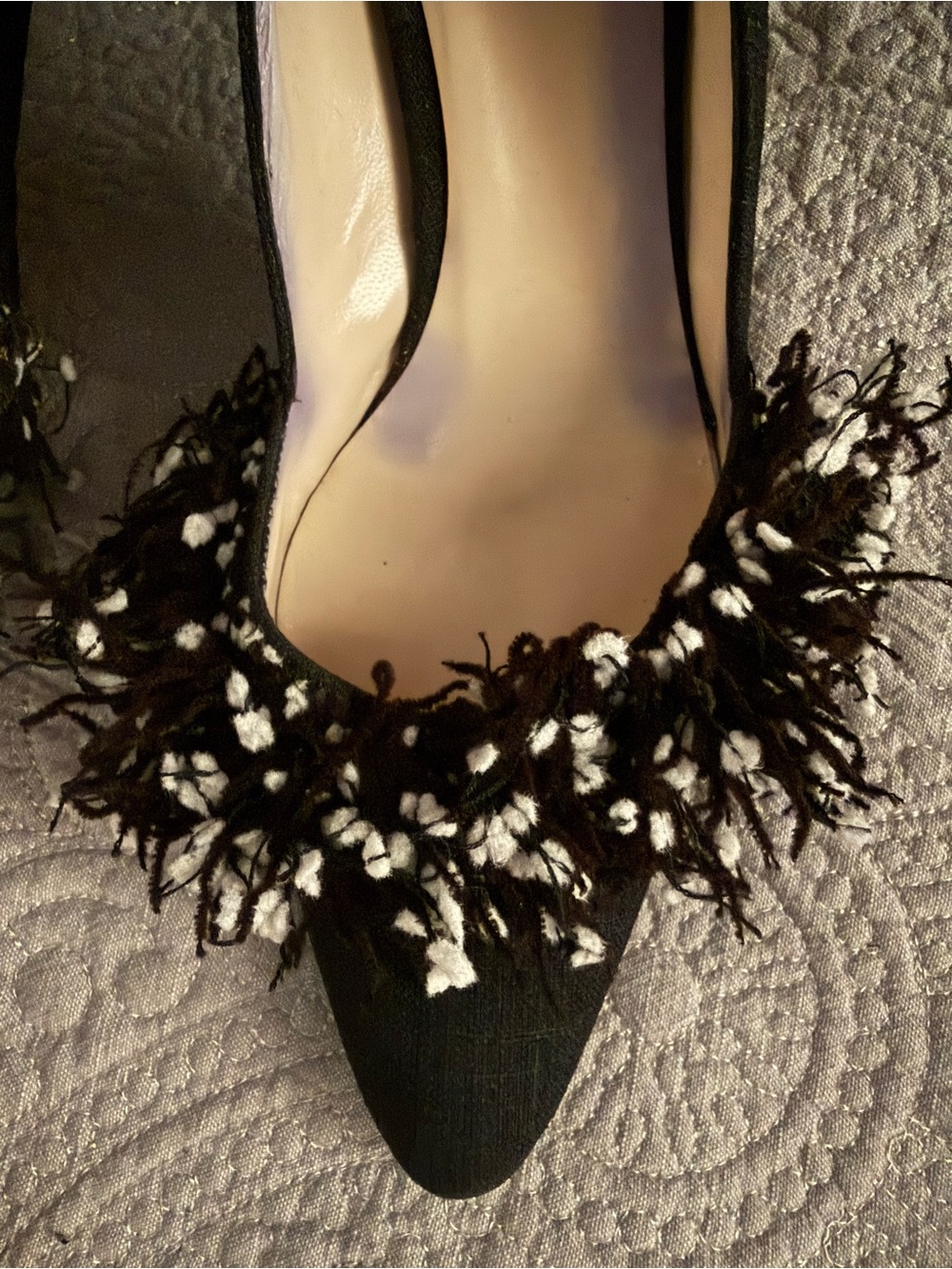 JetSet PARIS vintage Black Pointed-Toe Flats with Fringe Pom Made in Italy